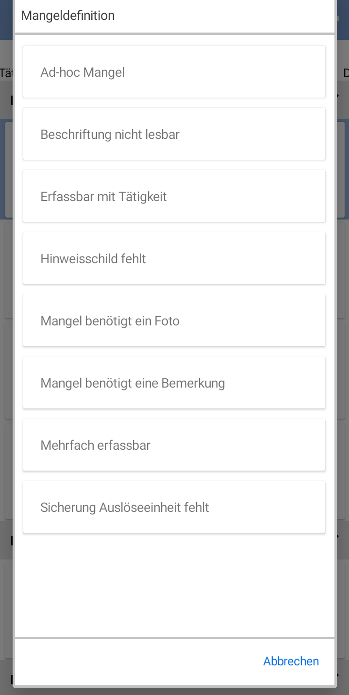 Figure 1: Abb.: Mangeldefinition wählen oder Ad-Hoc-Mangel anlegen
