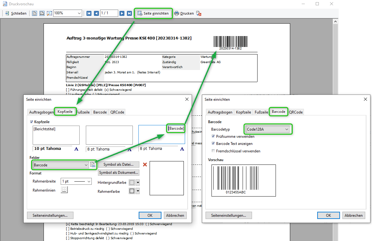 Figure 1: Abb.: Barcode im Auftragsbogen konfigurieren Figure 1: Abb.: Barcode im Auftragsbogen konfigurieren